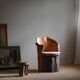Sculptural brutalist armchair handcrafted in solid pine, Wabi Sabi style, Sweden, 1970s.
