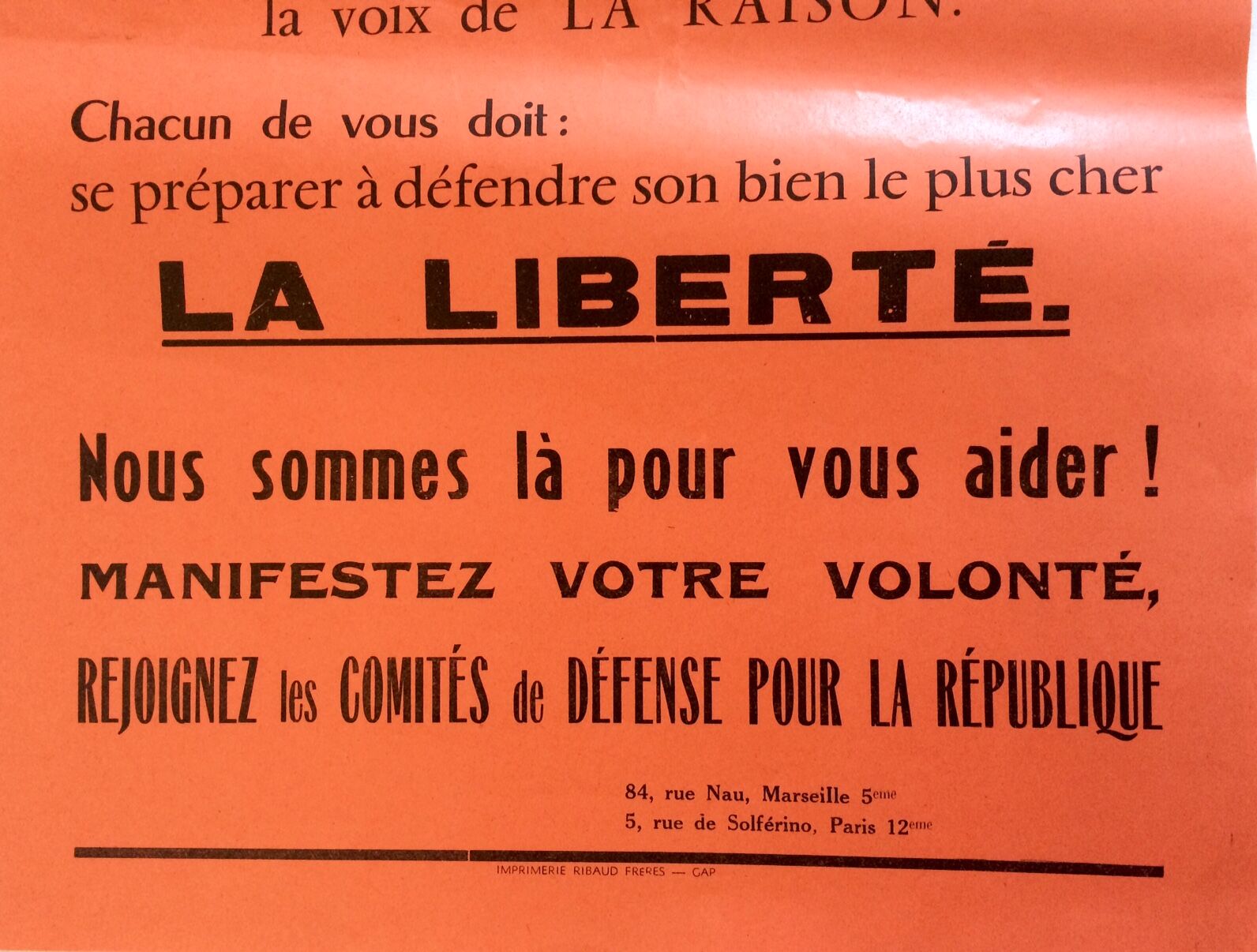 Original poster May 68 "Alert!" by "the defense committees for the republic France 1968