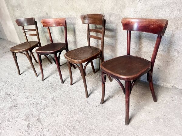 Série de 4 chaises bistrot fischel modèle crocodile 1930