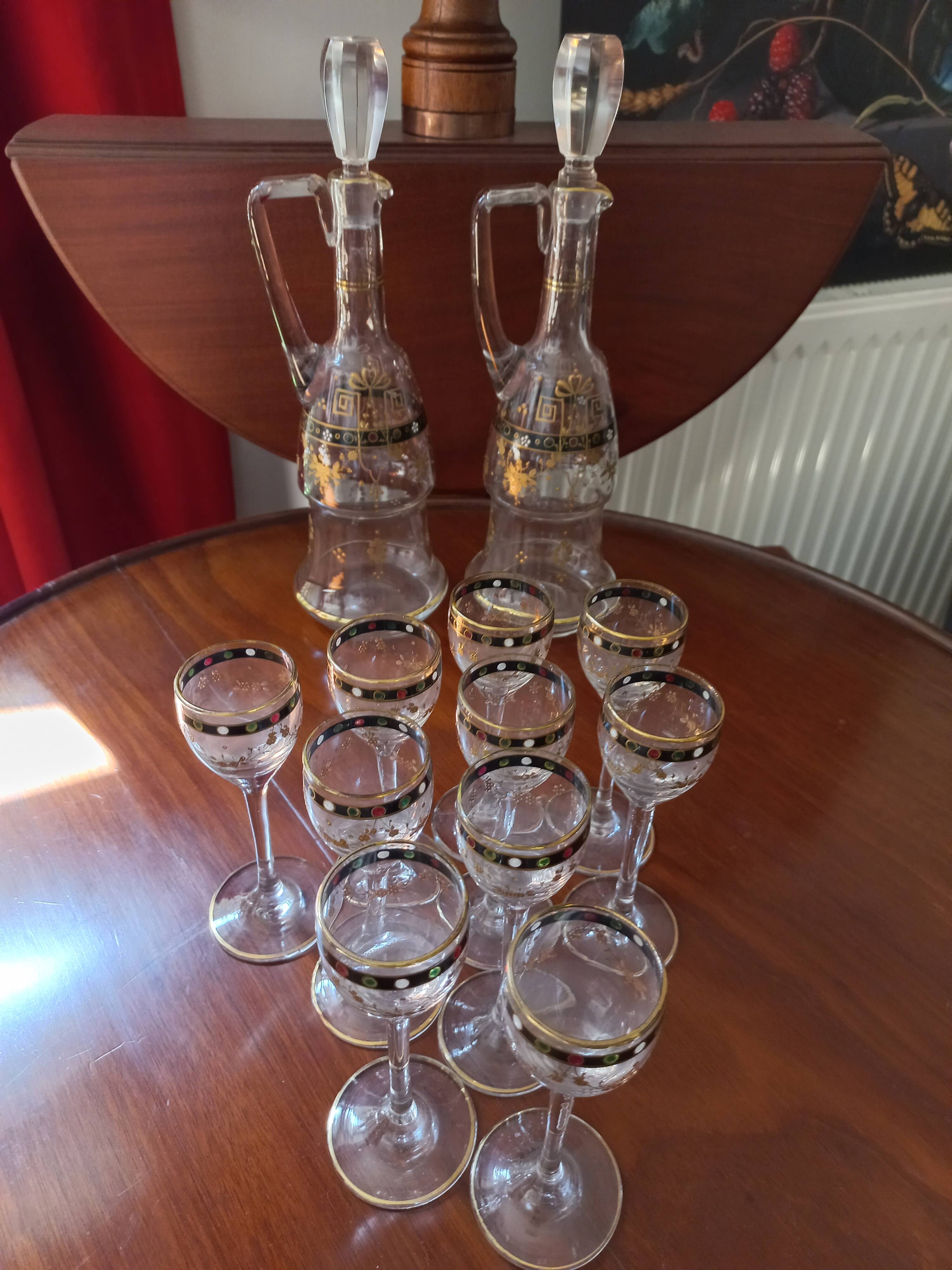 10-piece enameled crystal liqueur set