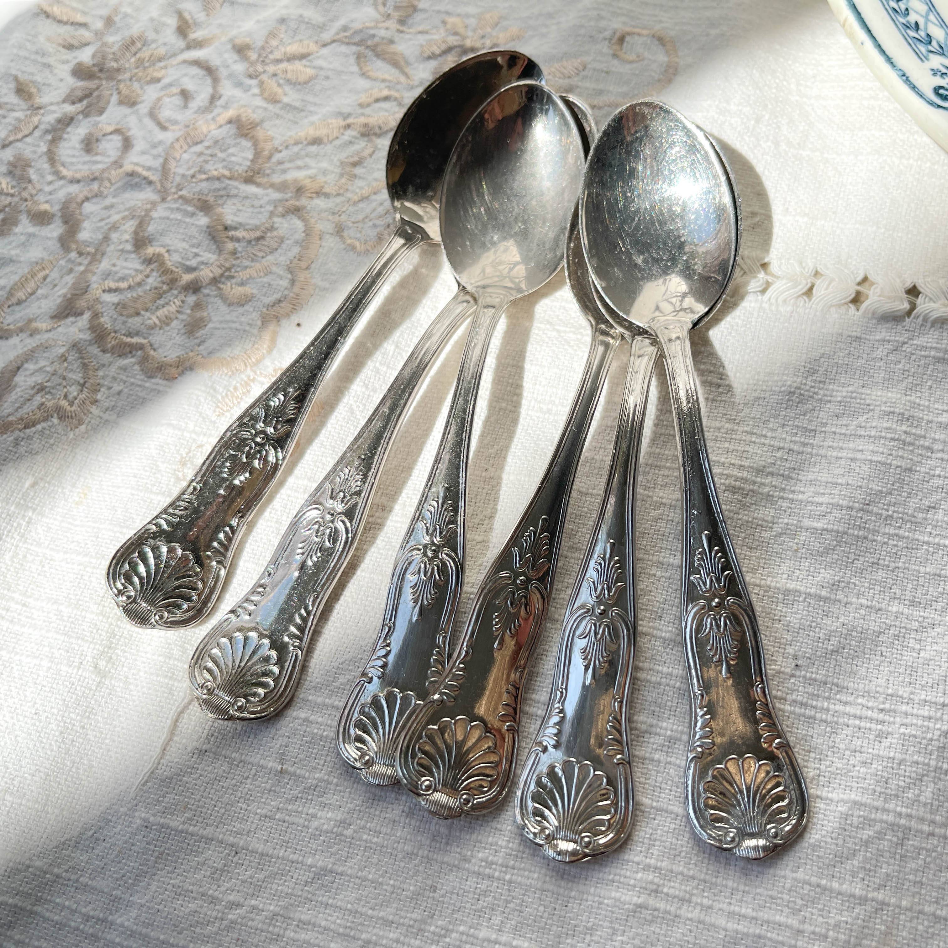 6 Small Vintage Rocaille Style Spoons