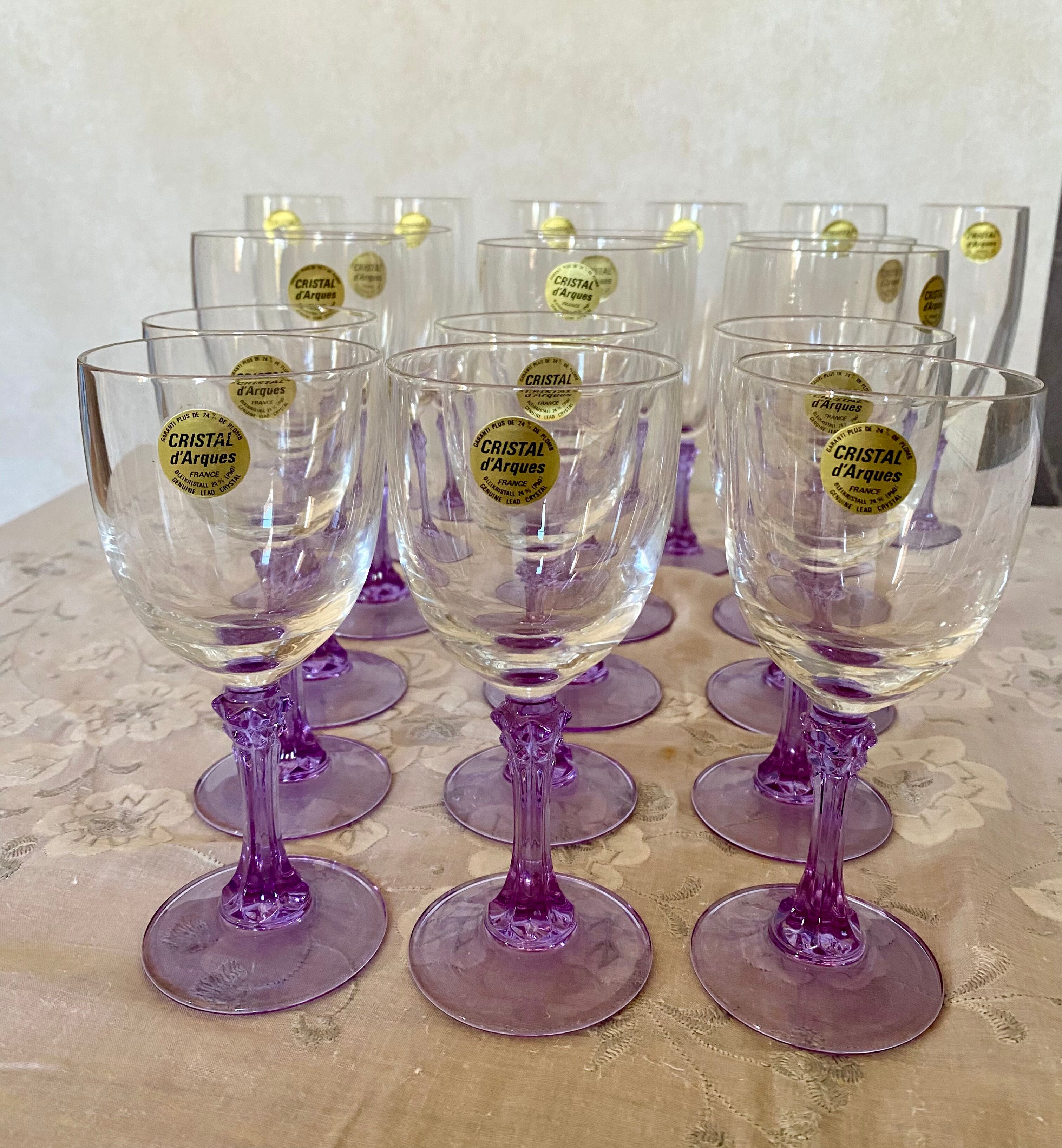 18 vintage Lilac series crystal glasses