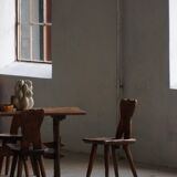 Mid-century Swedish ensemble, set of 4 "Sports Cabin" chairs handmade in pine, 1940s.