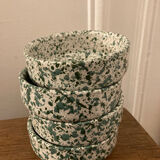 4 green speckled ramekins