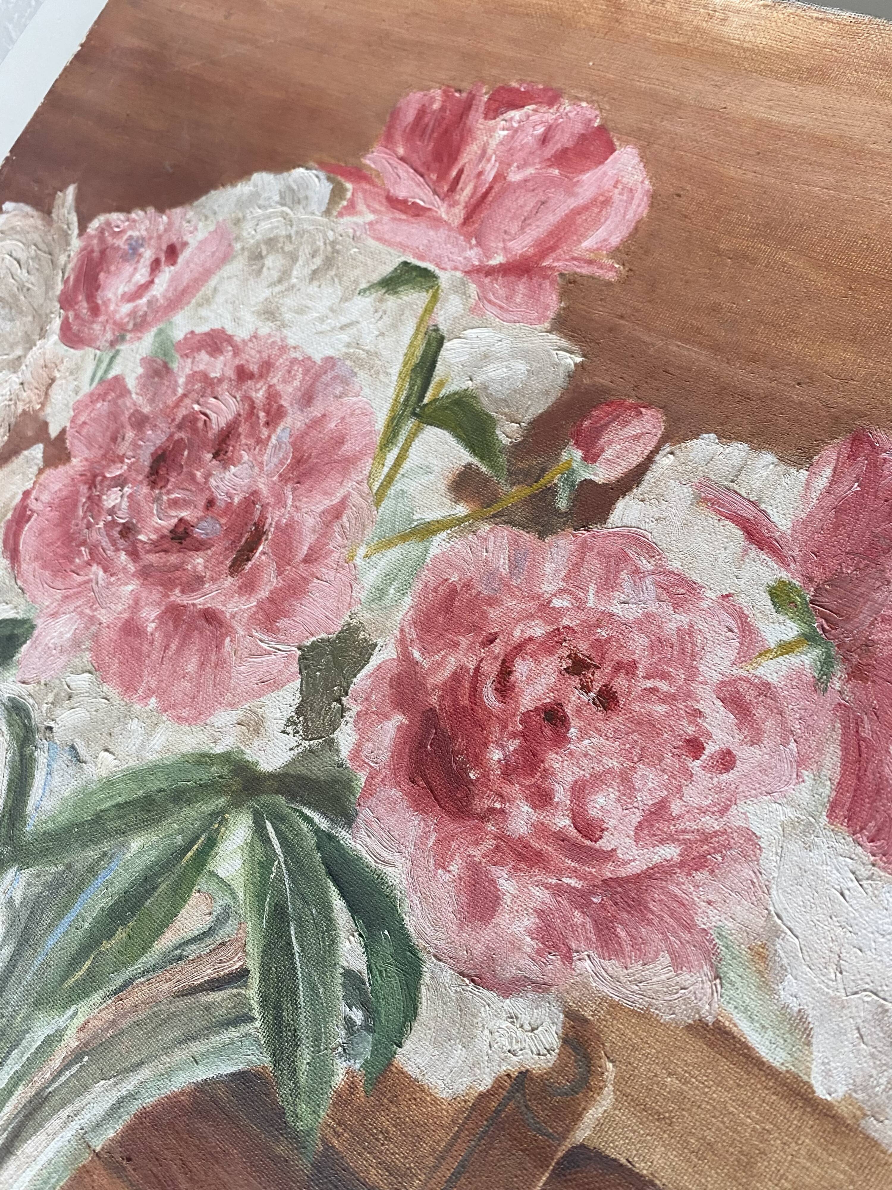 Old painting, still life bouquet oil on canvas