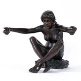 Bronze figural sculpture coffee table with glass top by C. Conndray