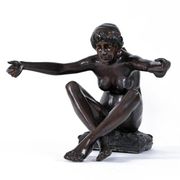 Table basse en bronze avec sculpture figurative et plateau en verre par C. Conndray