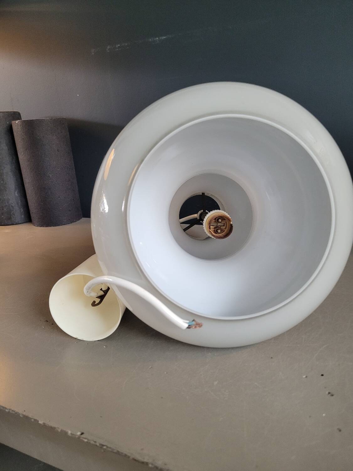 Vintage pendant light in two-layered grey/white glass