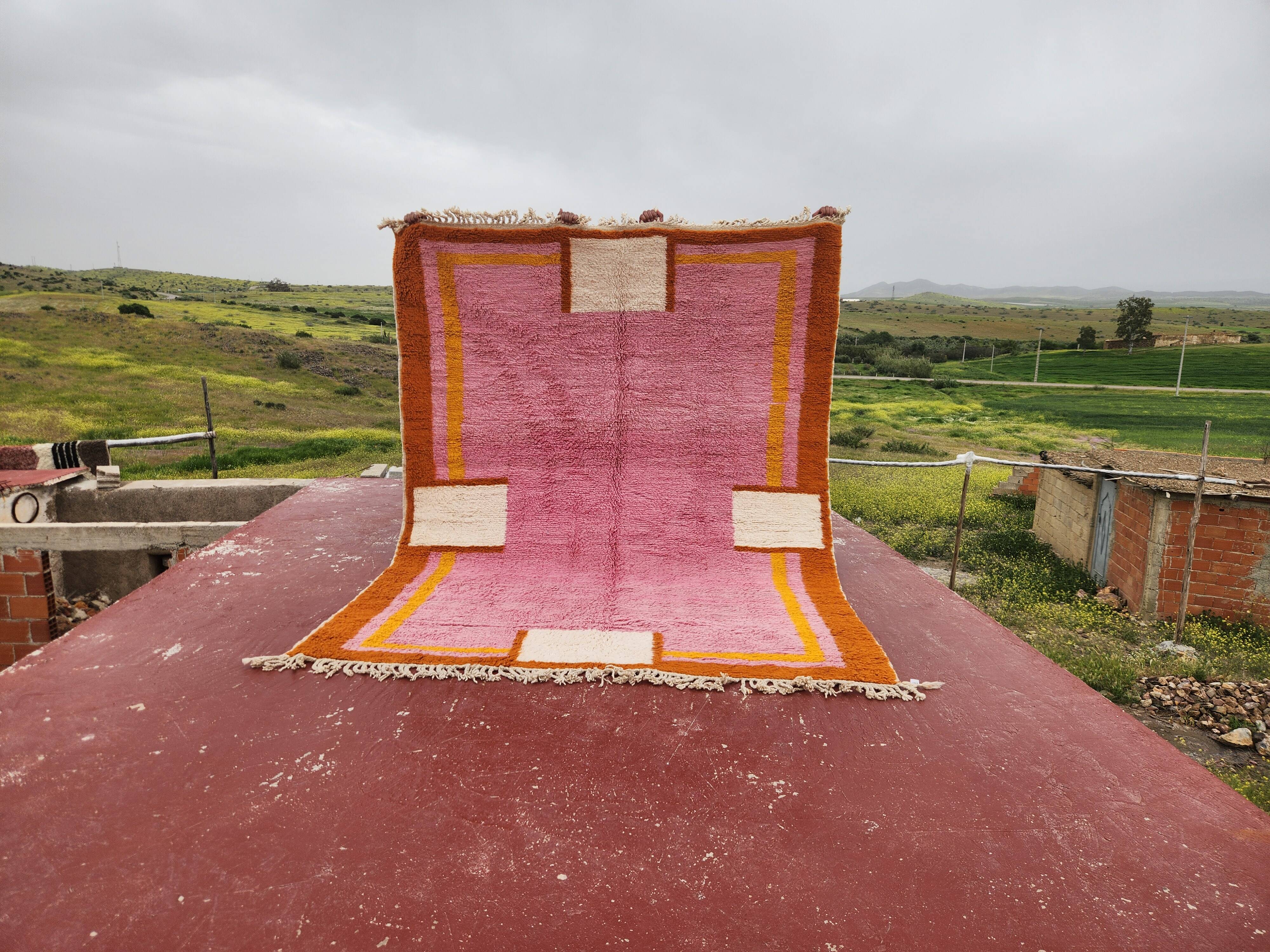 Large pink Berber rug 290x210 cm thick Handmade – Bohemian chic style