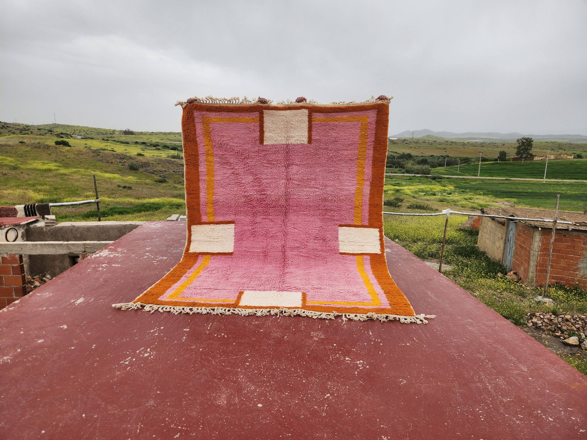 Grand tapis berbère rose 290x210 cm  épaisse Fait main – Style bohème chic