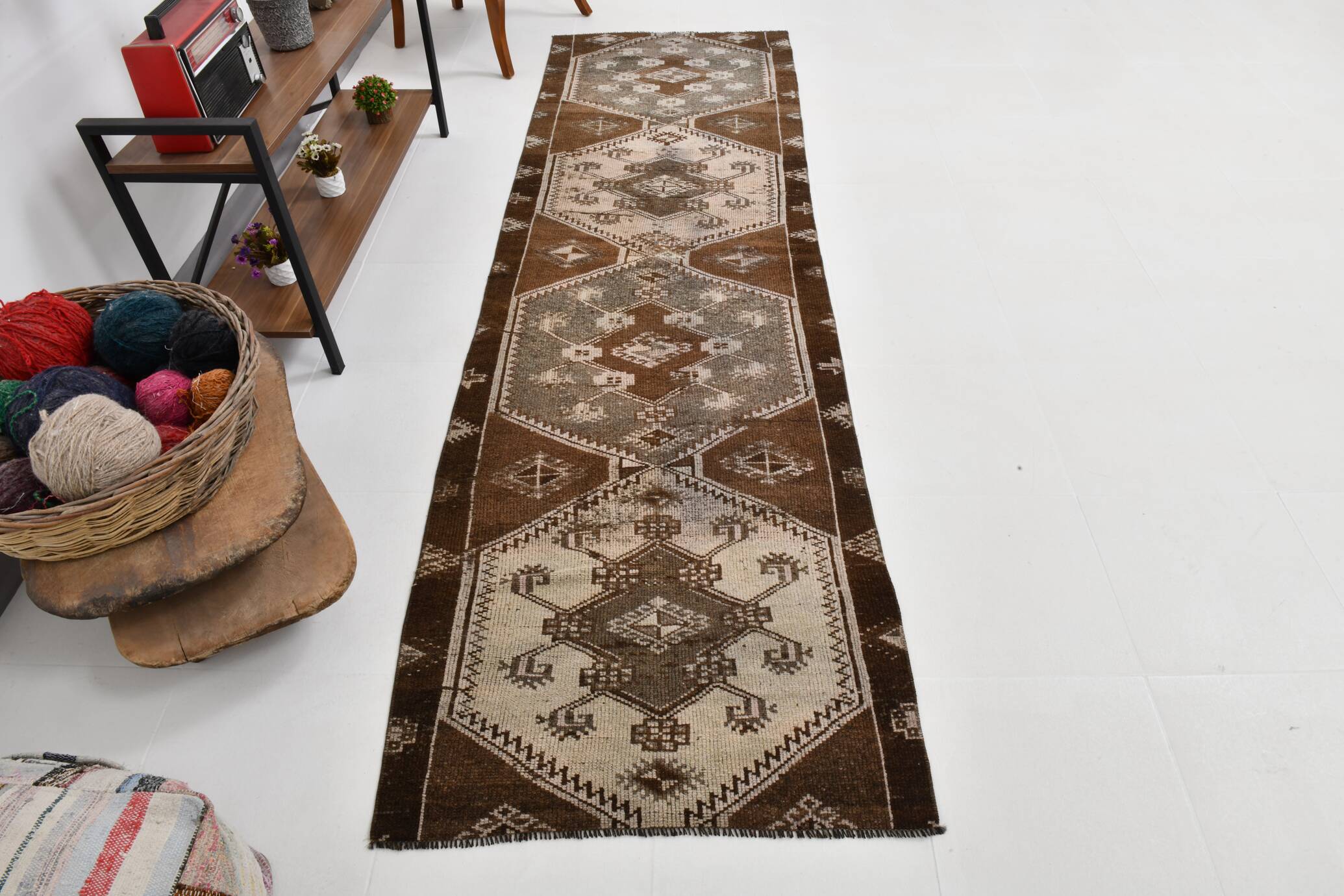 3x10 Dark Brown Oriental Persian Runner Rug 87x302Cm SK 21984