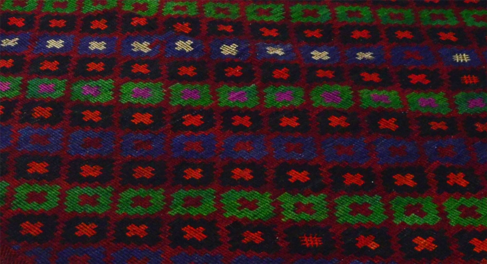 Turkish Kilim Yuruk Vintage 217x353 cm Geometric Green Blue Red