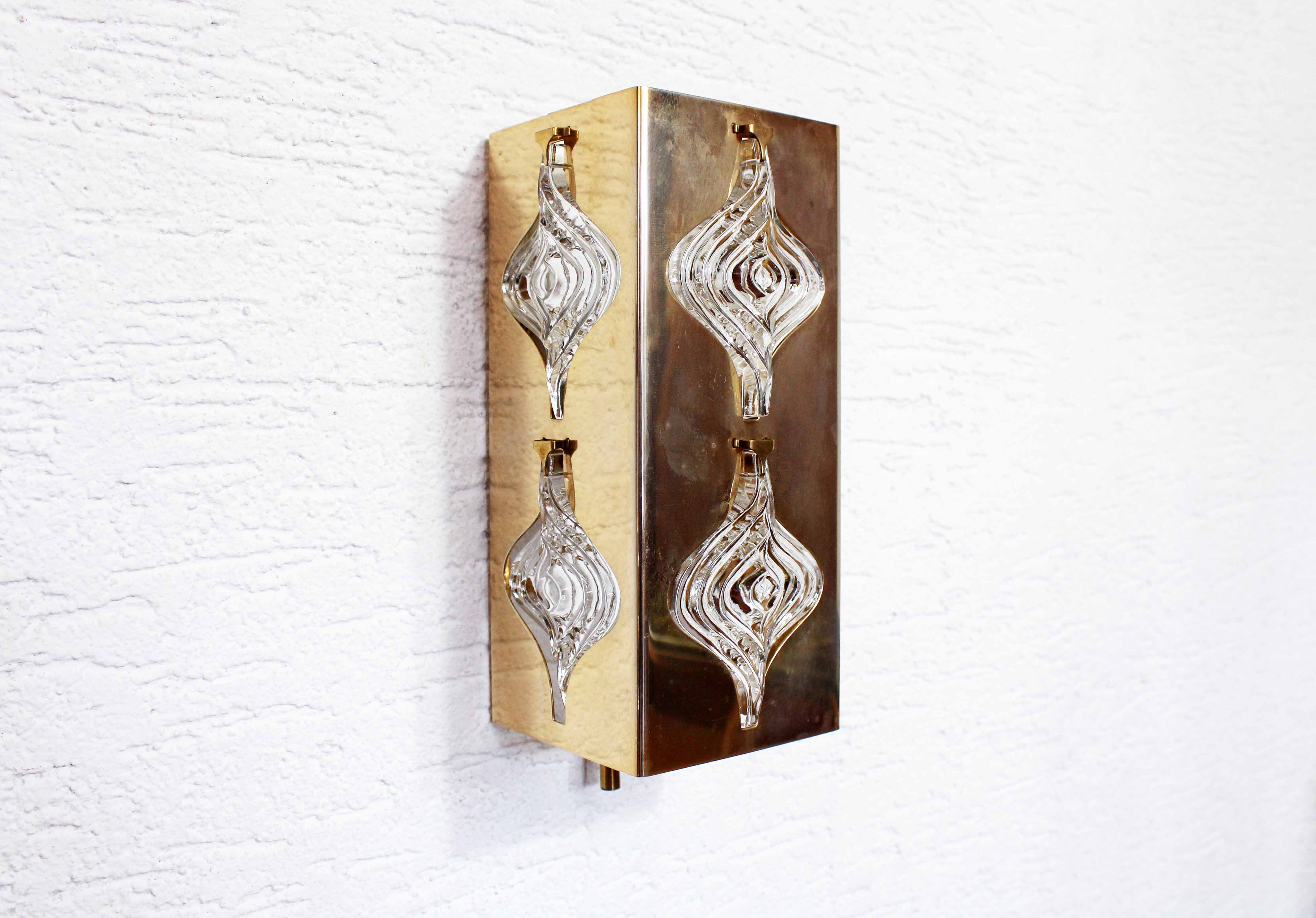 Pair of Palwa sconces in brass and crystal