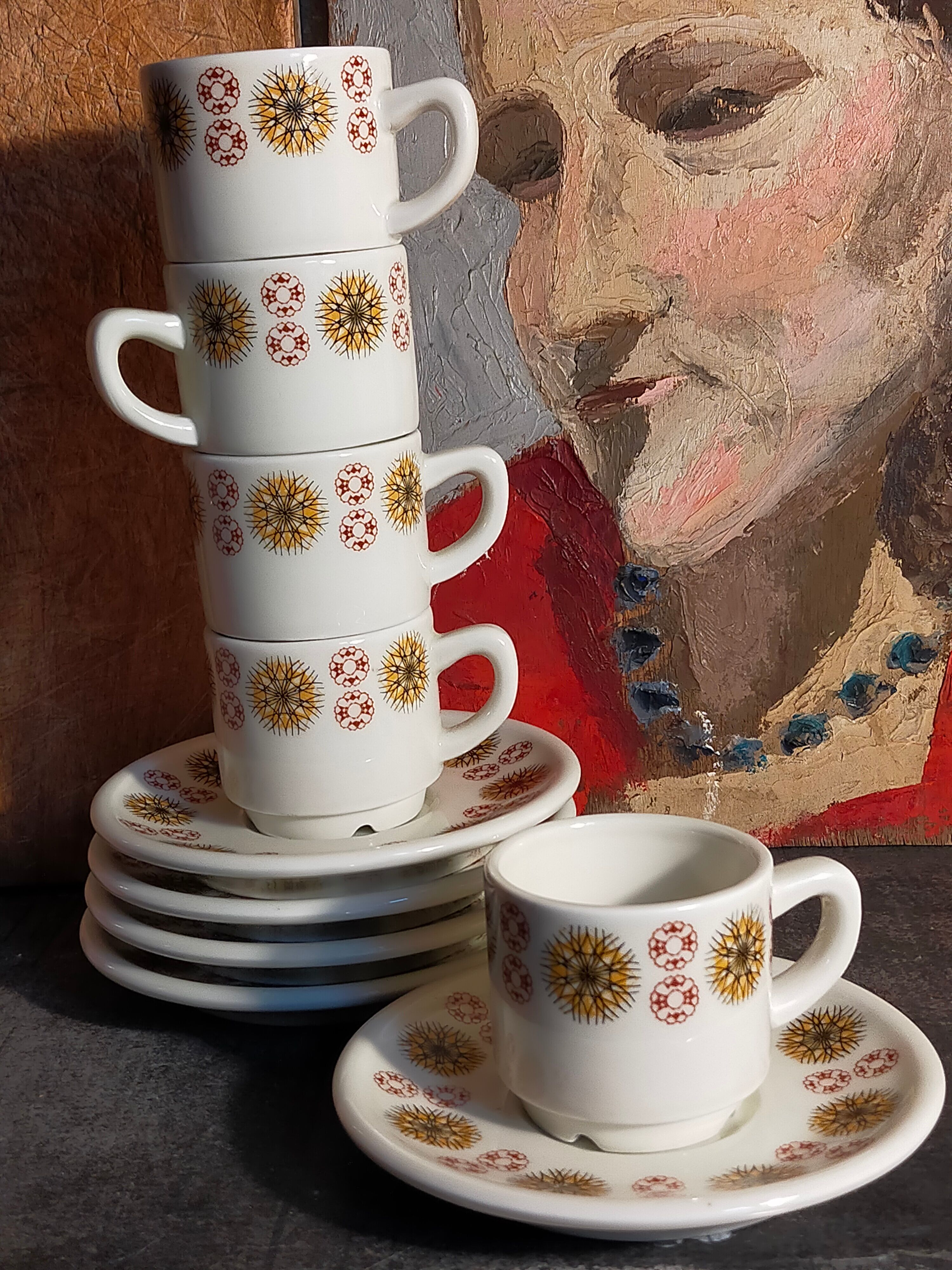 Five vintage Chauvigny porcelain espresso cups