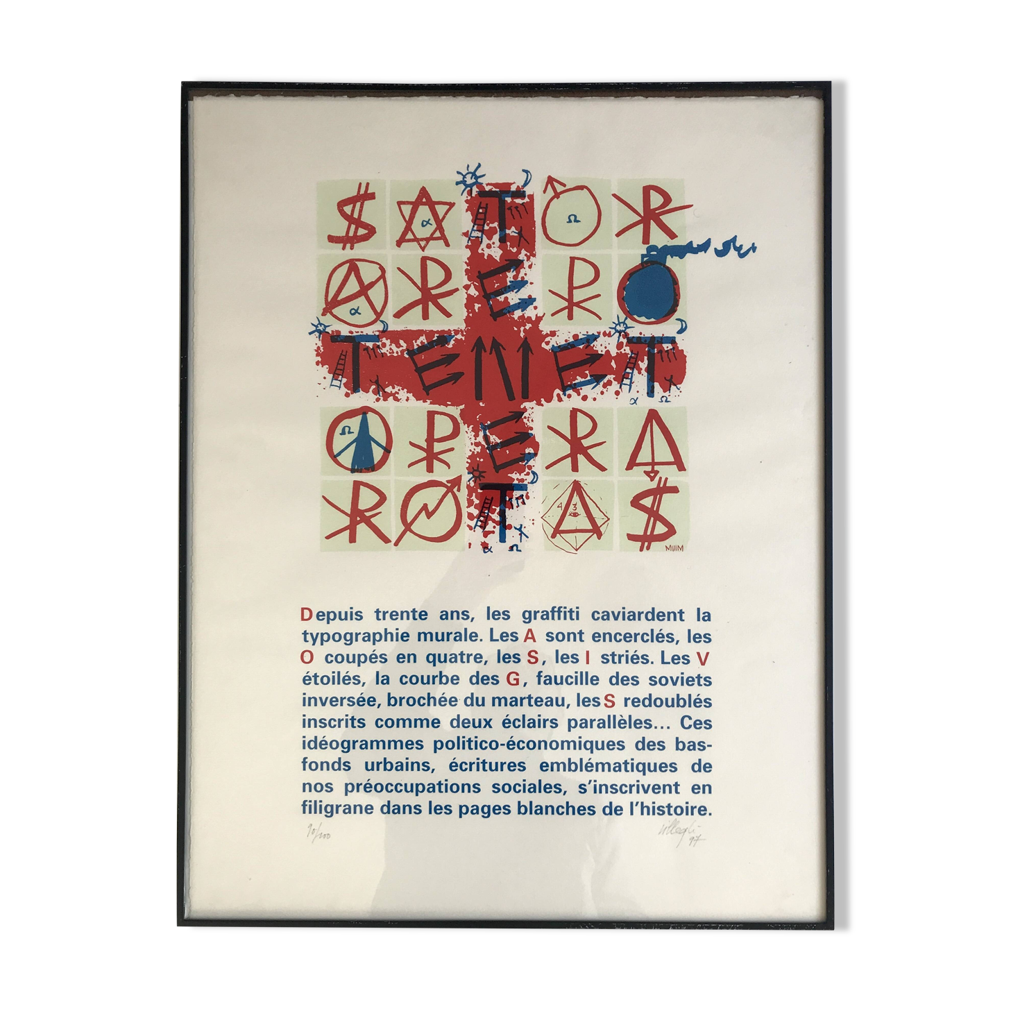 Jacques VILLEGLE, SATOR, 1997. Original screen print signed in pencil.