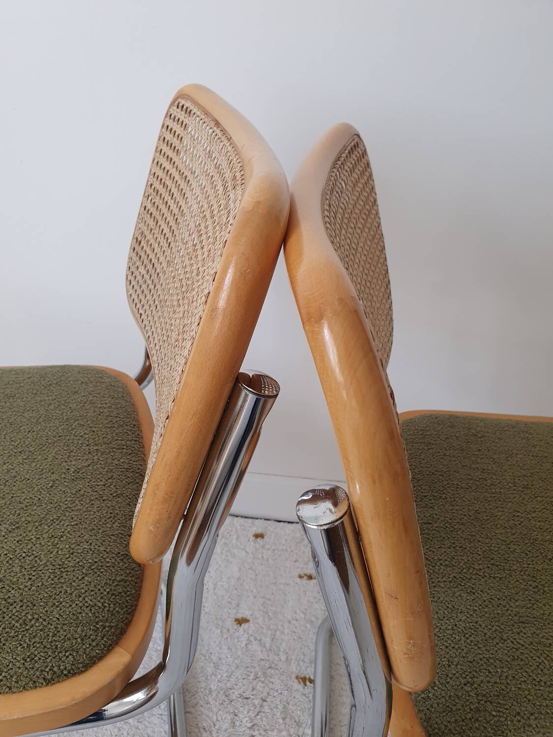 Pair of Marcel Breuer cane and fabric chairs