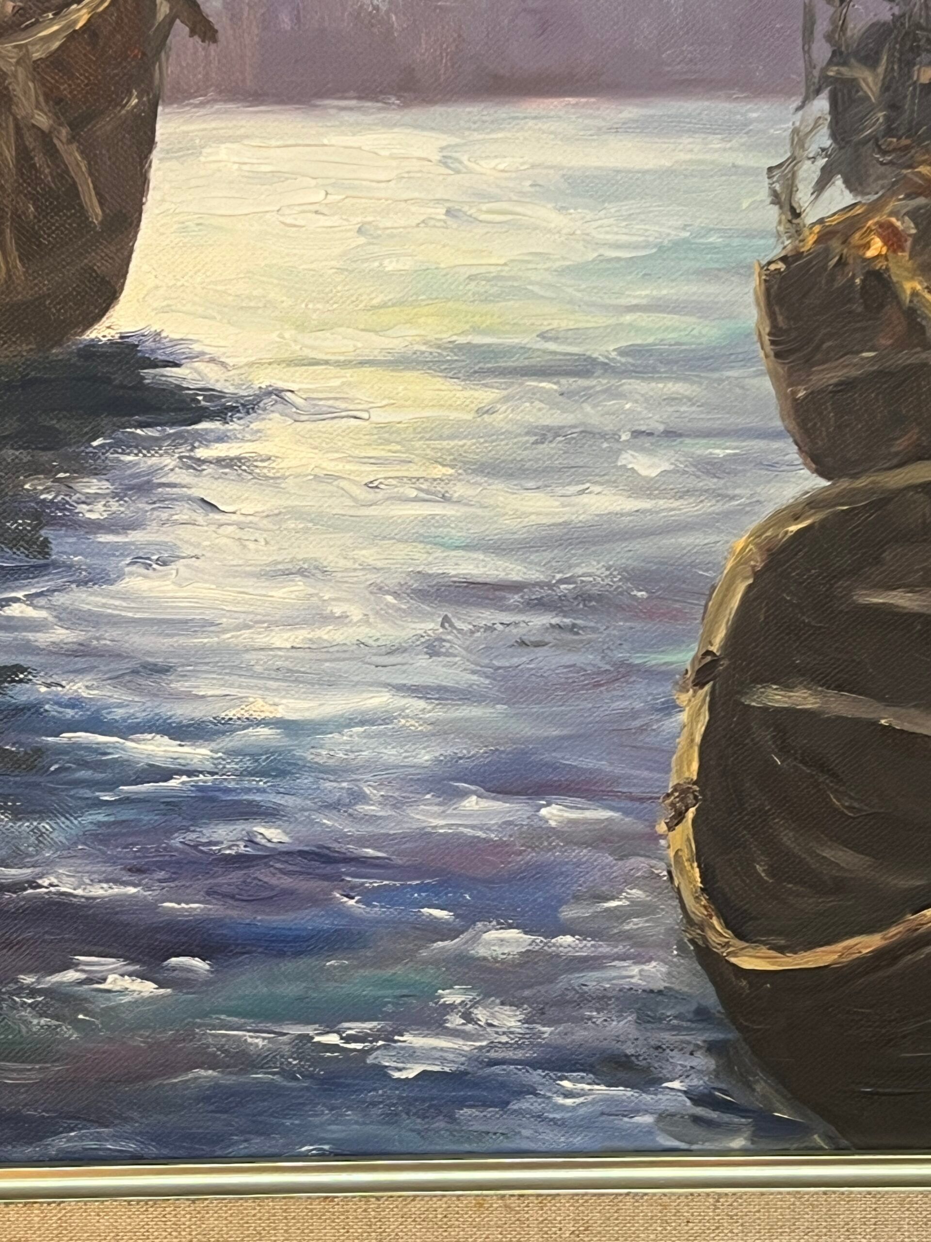 Painting by G. Bournonville, signed and dated 1986, oil on cardboard, boats at the quay