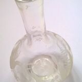 Petit vase ancien verre ou cristal scène oiseaux fougères signé