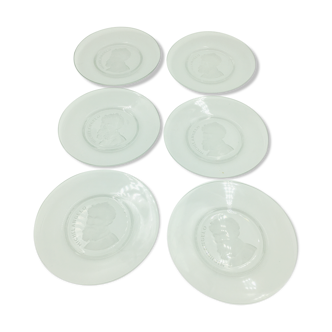 Set of 6 plates in relief glass Michel Angelo