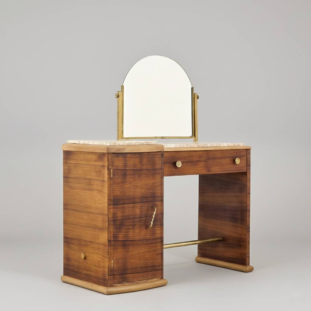 Art Deco dressing table in walnut and marble, circa 1940s.