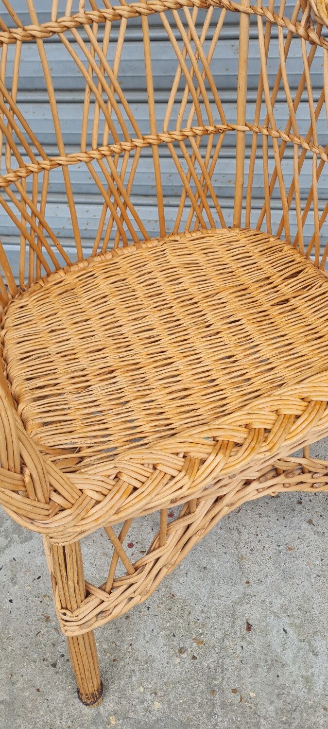 Fauteuil en rotin et osier vintage