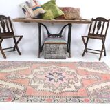 4x7 Pale Orange & Beige Oriental Wool Turkish Vintage Rug, 127x210Cm SK 6787