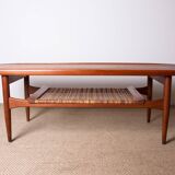Danish coffee table in teak and rattan by KT Mobler 1960