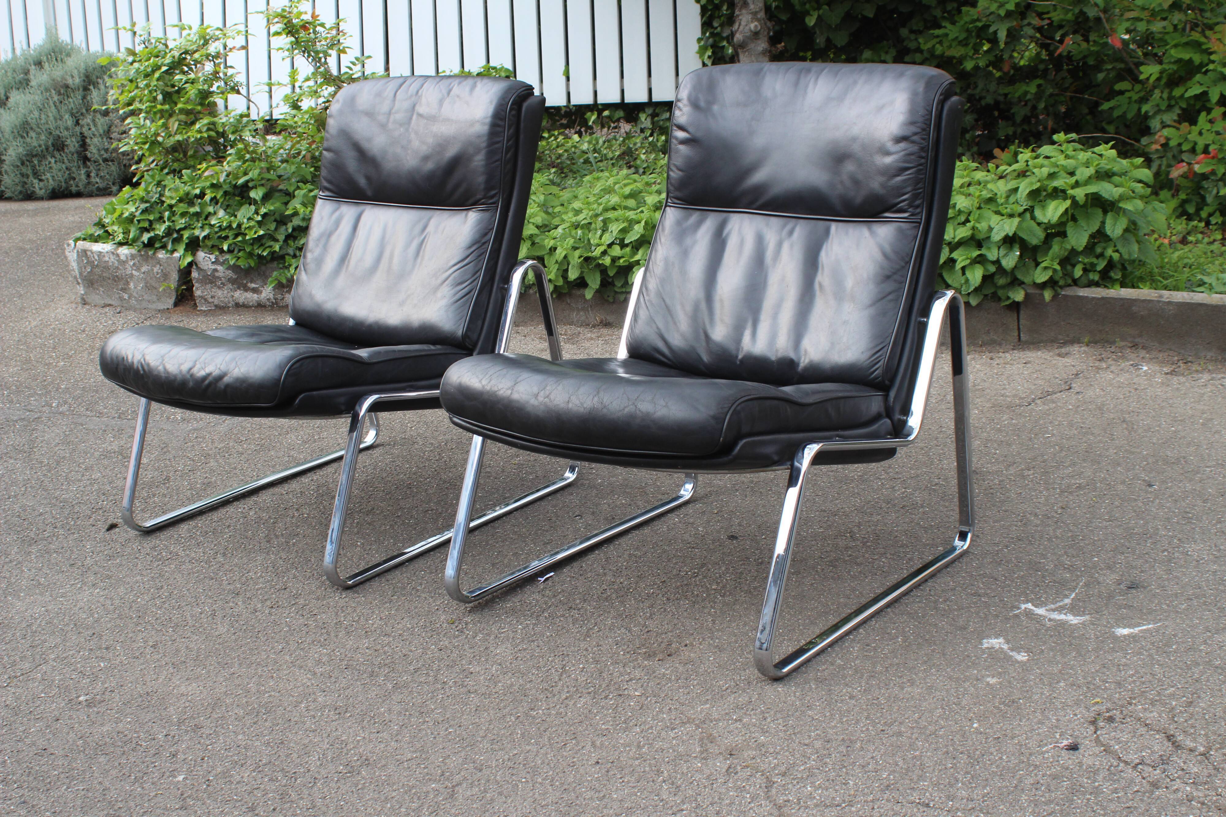 Paire de fauteuils Lange Drabert en cuir 1970