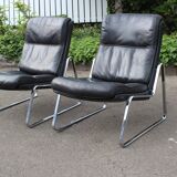 Paire de fauteuils Lange Drabert en cuir 1970