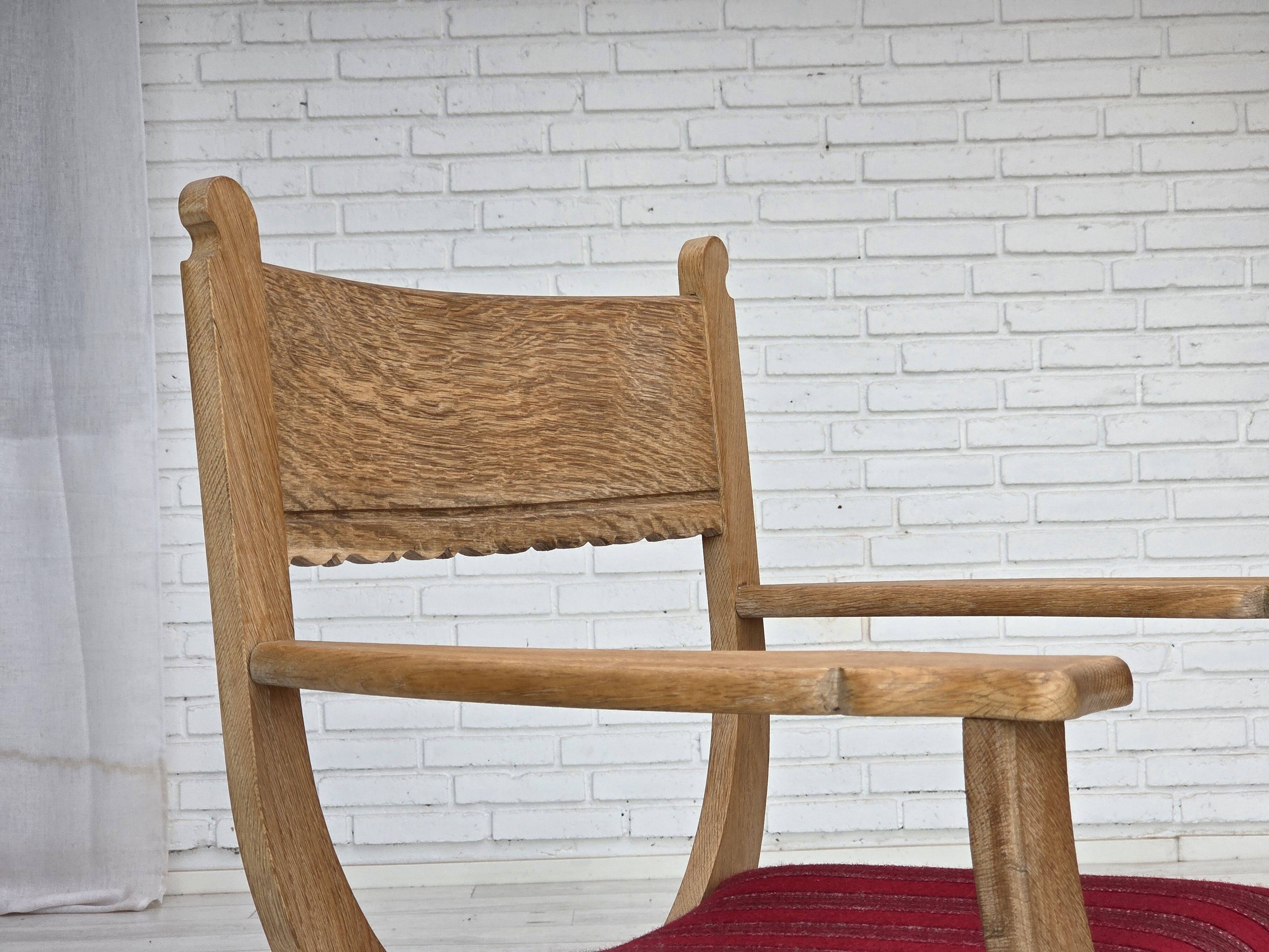1970s, Danish armchair, original red furniture wool, solid oak wood.