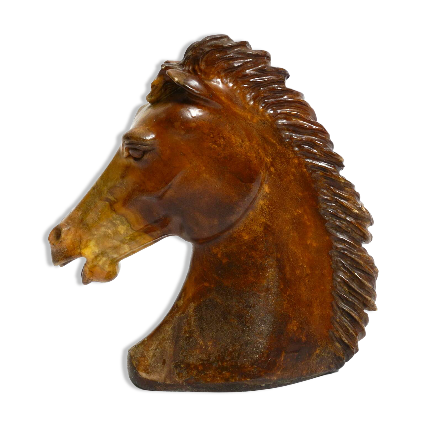 Decorative heavy lifelike 1960's horse head sculpture in brown soapstone