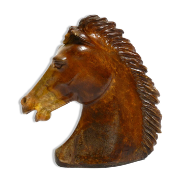 Sculpture, tête de cheval en pierre à savon brune, années 1960