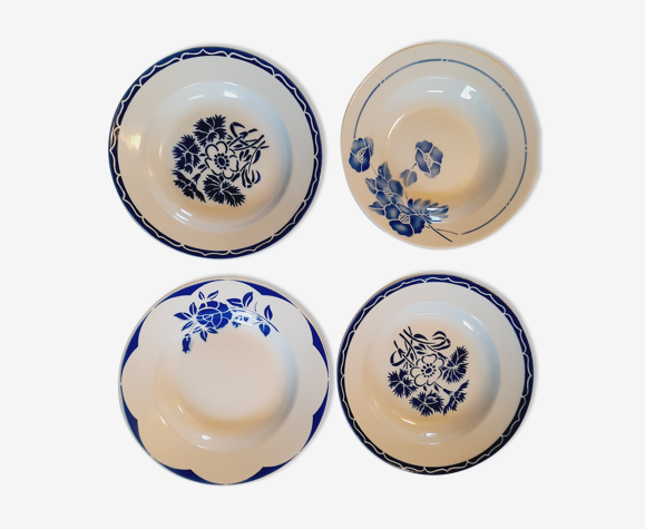 Set 4 assiettes creuses fleurs bleues