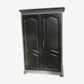 Armoire lingère en chêne et châtaignier, gris rock et noir