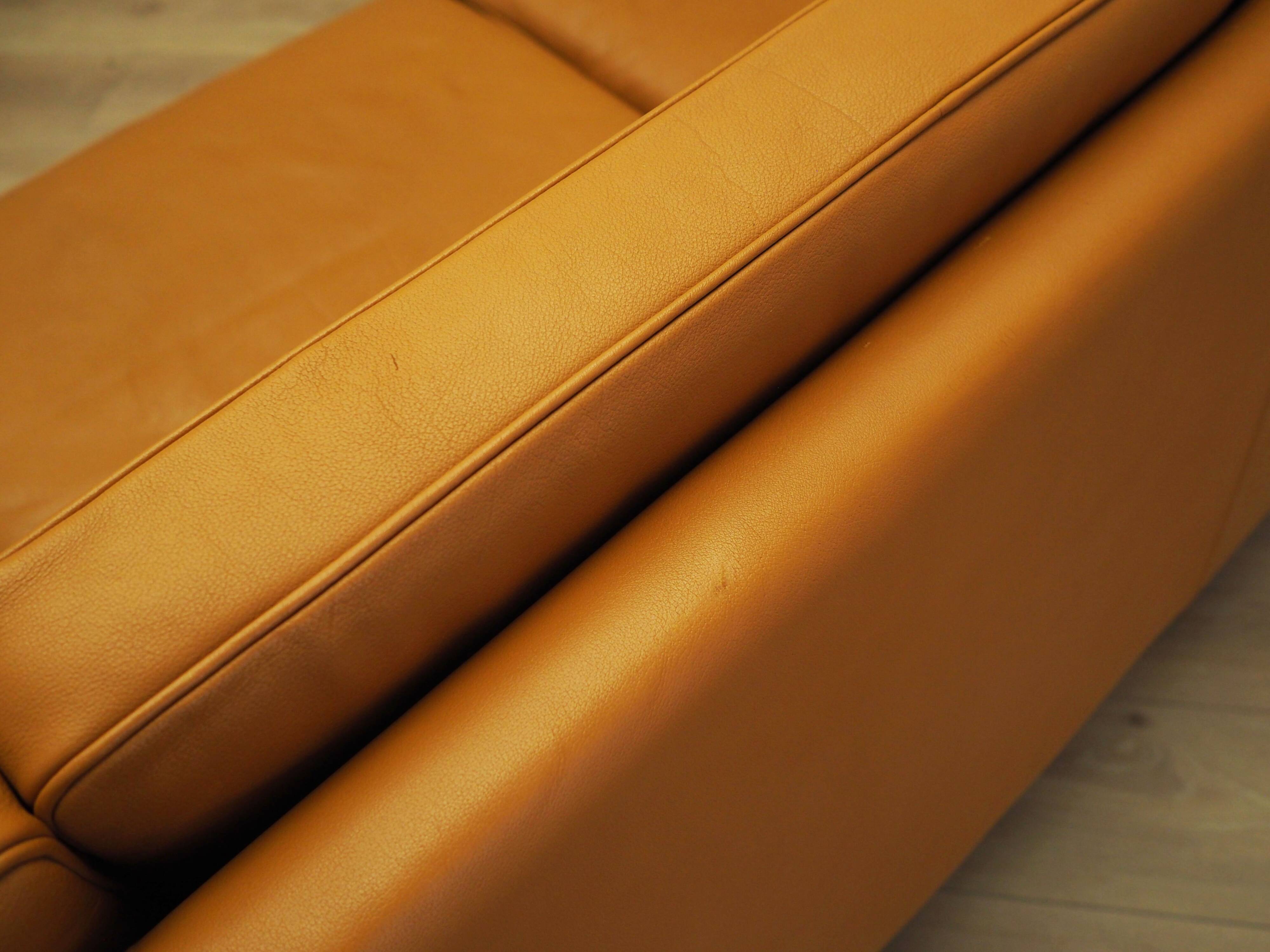 Orange leather sofa, Danish design, 1970s, production: Denmark