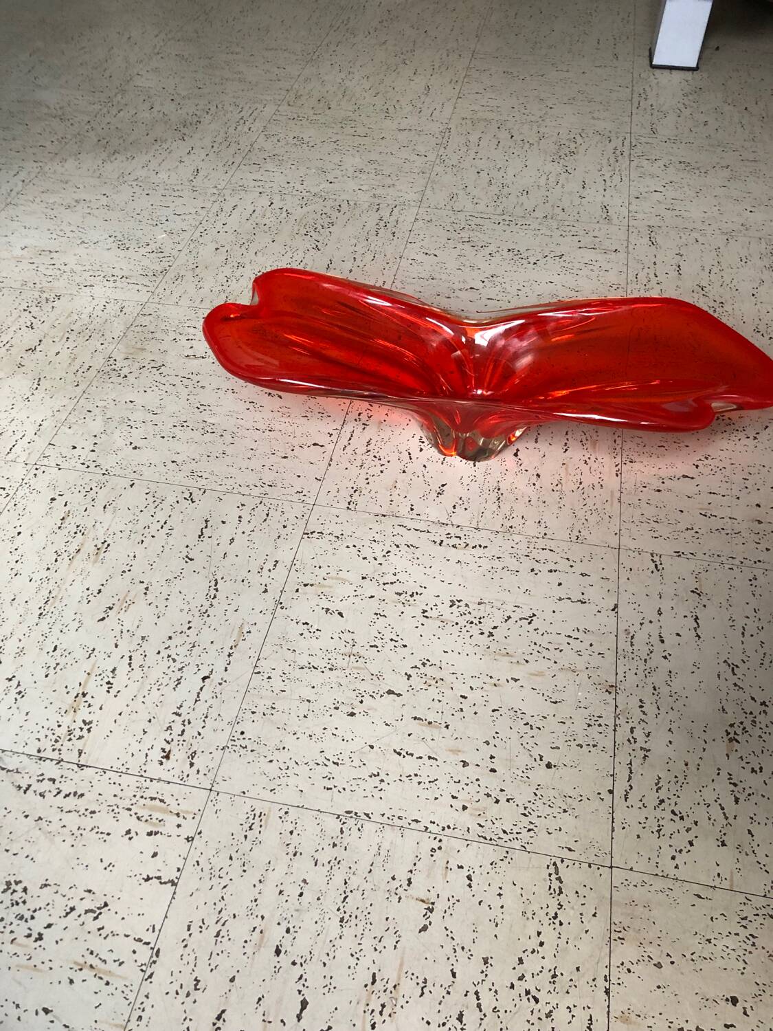 Red translucent blown glass bowl / centrepiece.