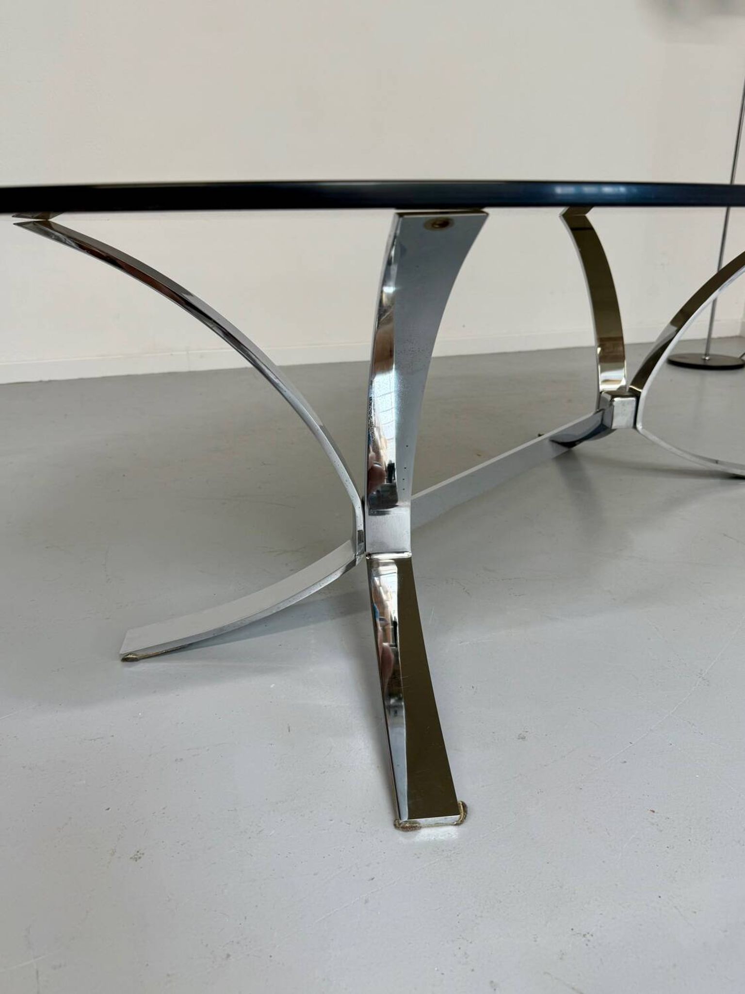 Old metal coffee table with smoked glass, Italian design, 70s vintage