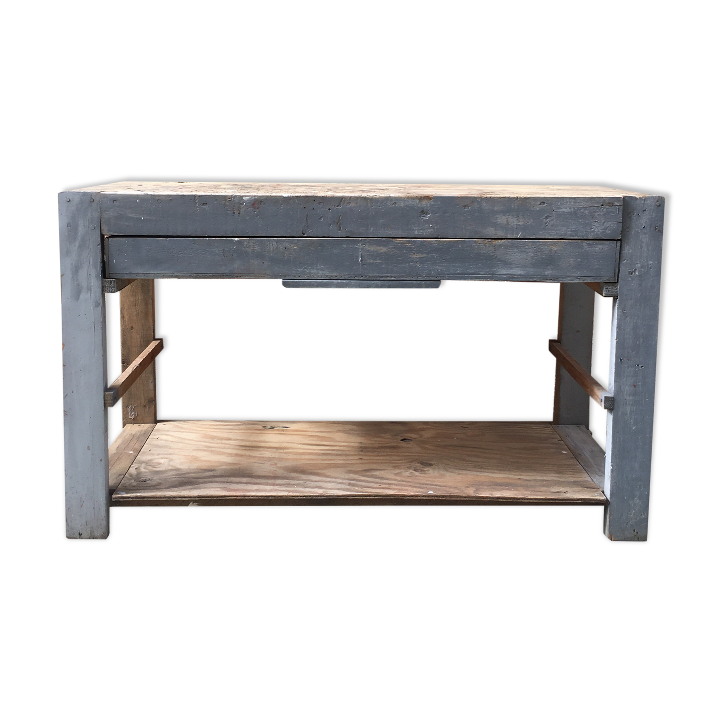 Etabli en bois avec grand tiroir 130 x 77 cm