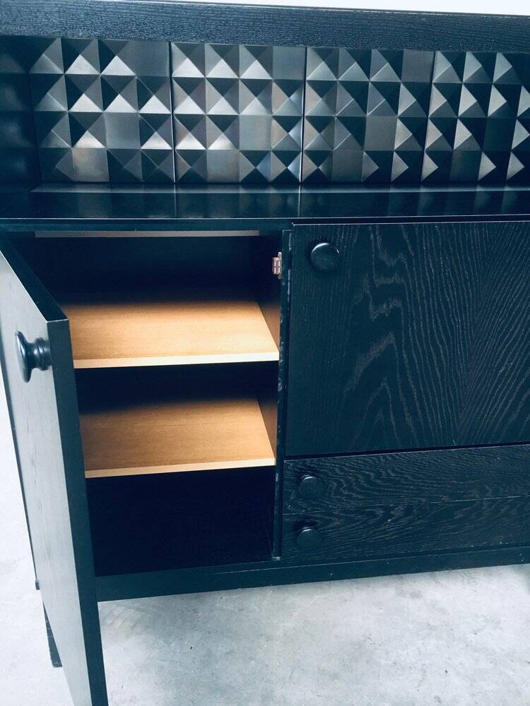 Brutalist Black Ebonised Dry Bar Cabinet, Belgium, 1970s