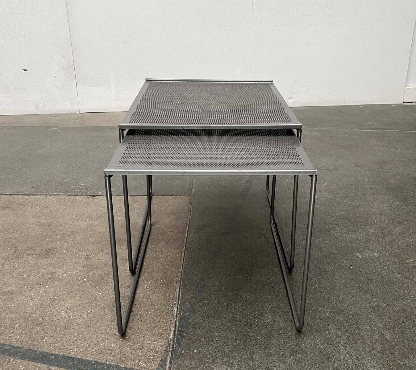 Postmodern perforated metal nesting side tables from Ikea, 1980s, set of 2.