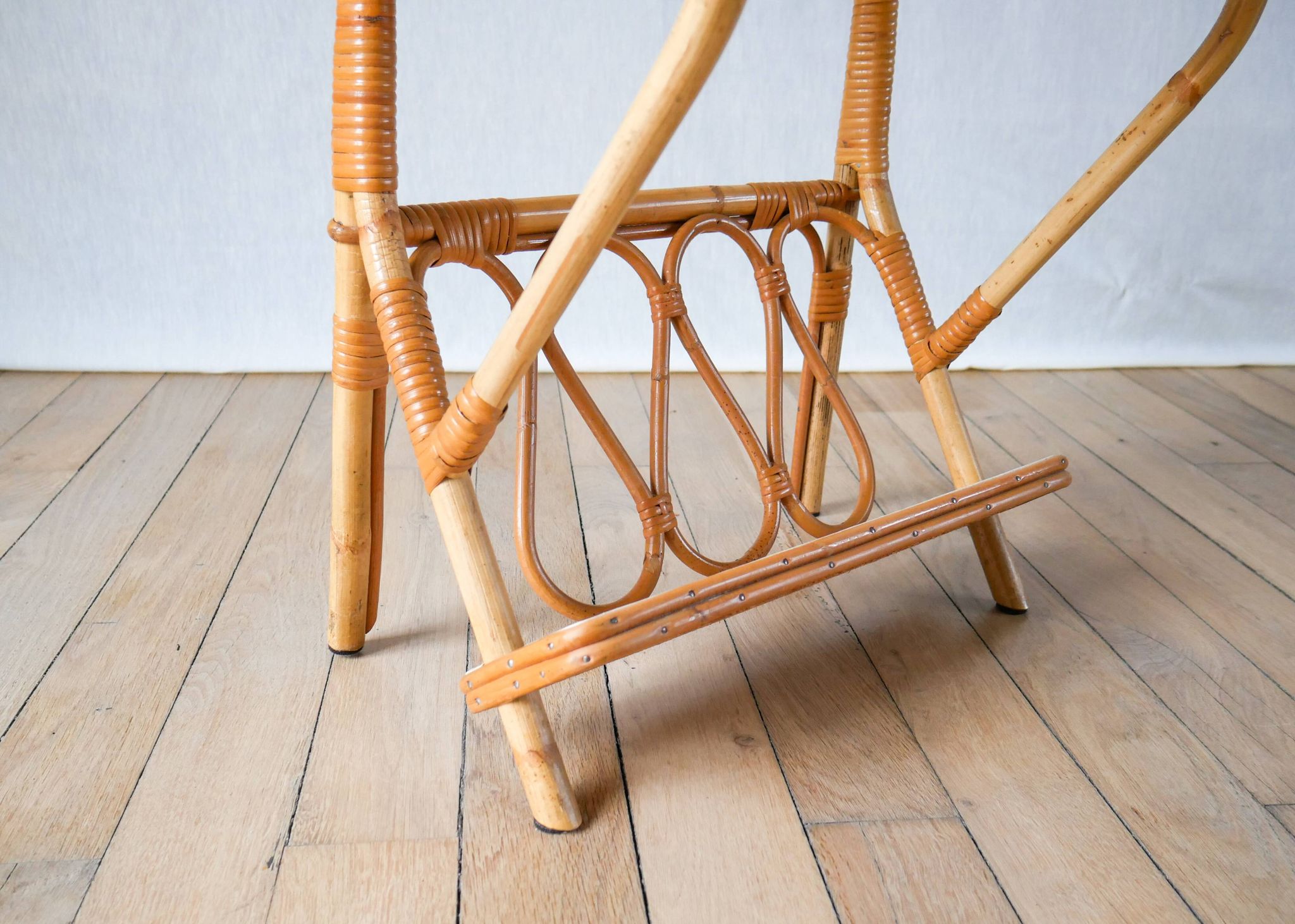 1960s rattan and bamboo side table with magazine rack