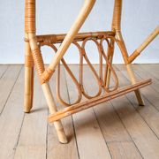 1960s rattan and bamboo side table with magazine rack