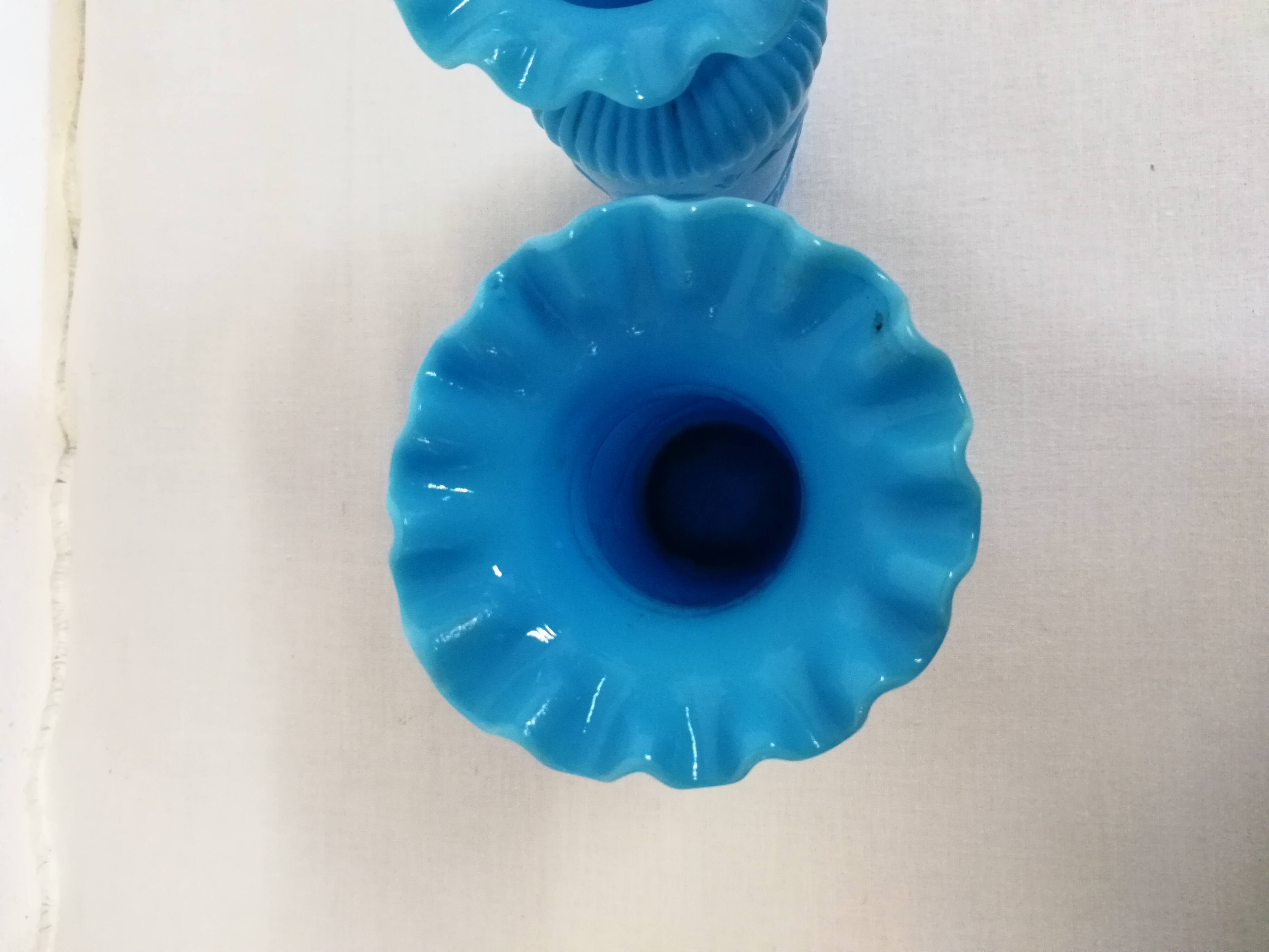 Pair of Small Blue Opaline Vases