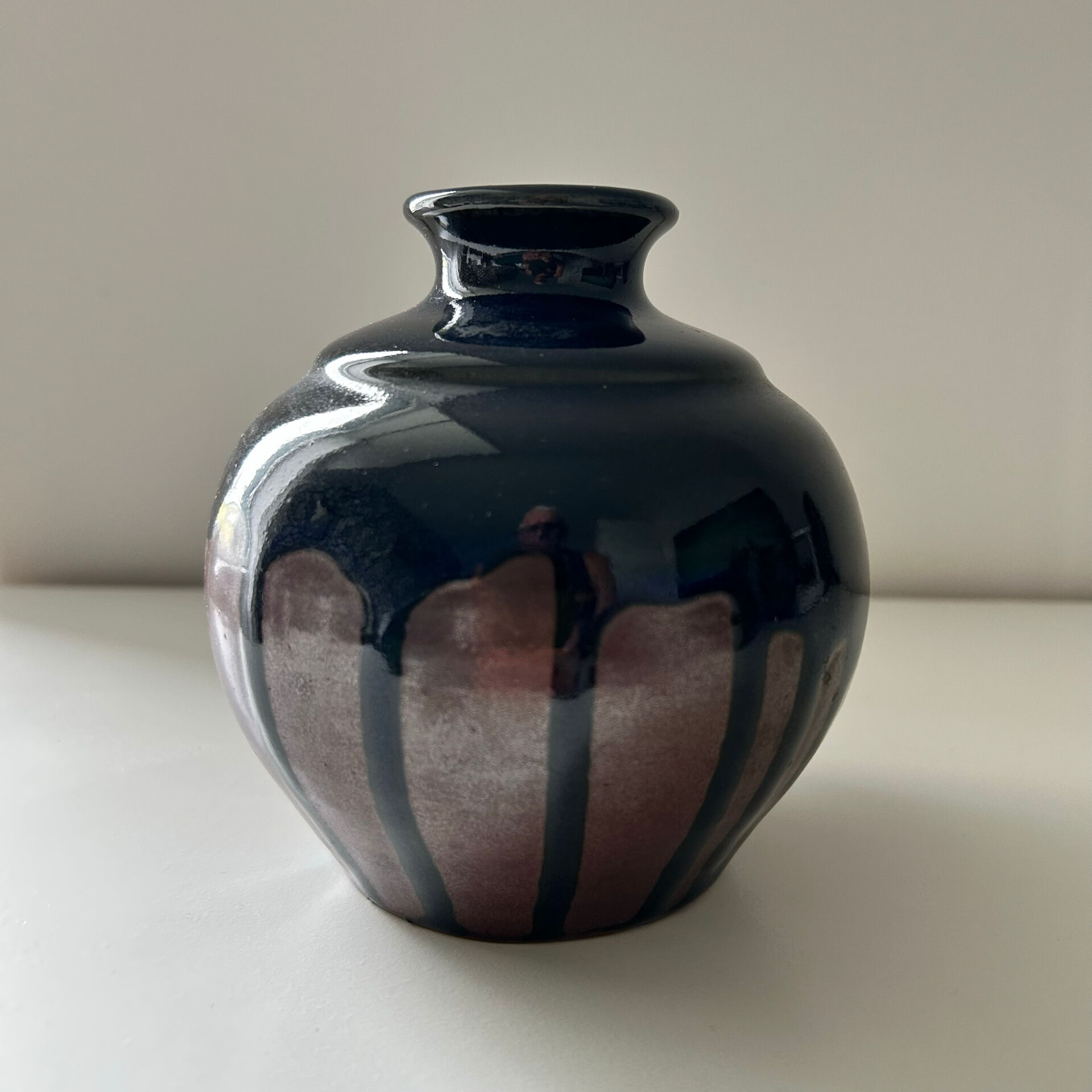 Ink blue round vase and bronze