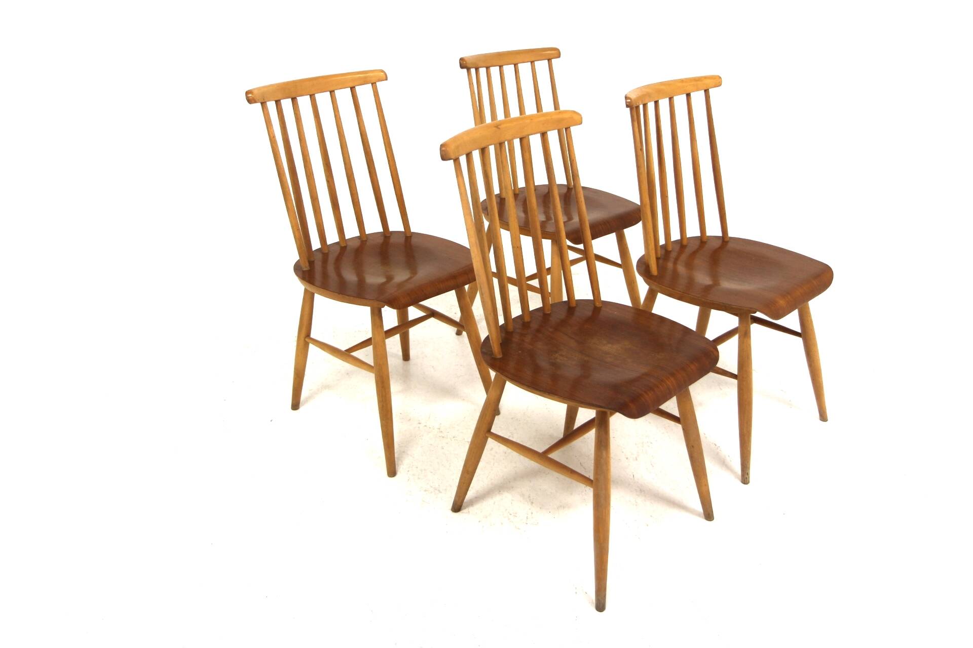 Set of 4 Scandinavian "Pinnstol" beech chairs, Sweden, 1960