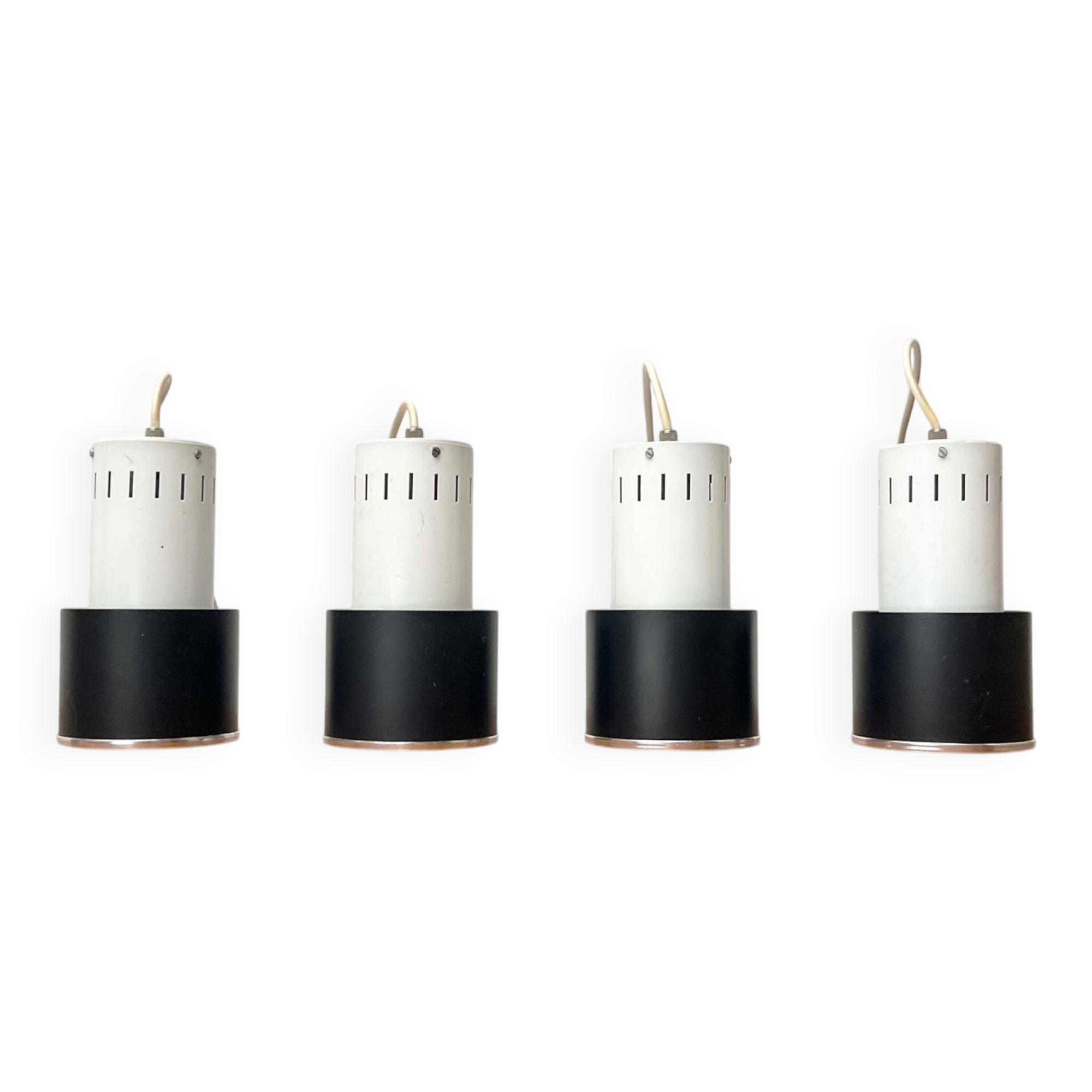 Mid-century minimalist Dutch suspensions attributed to Louis Kalff for Philips, 1950s, set of 4.