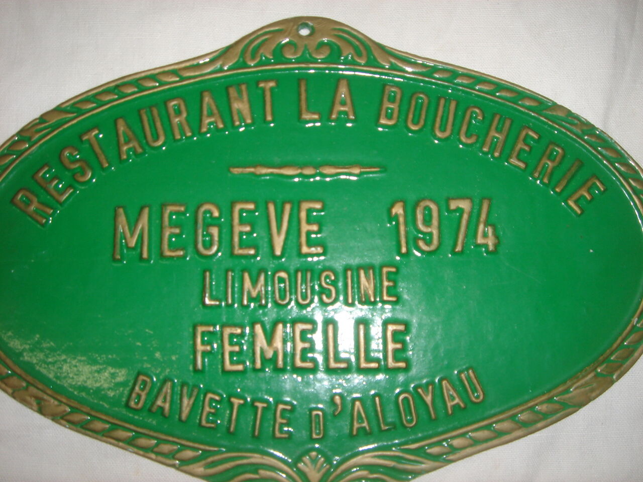 Plaque antique metal restaurant the butcher 1974