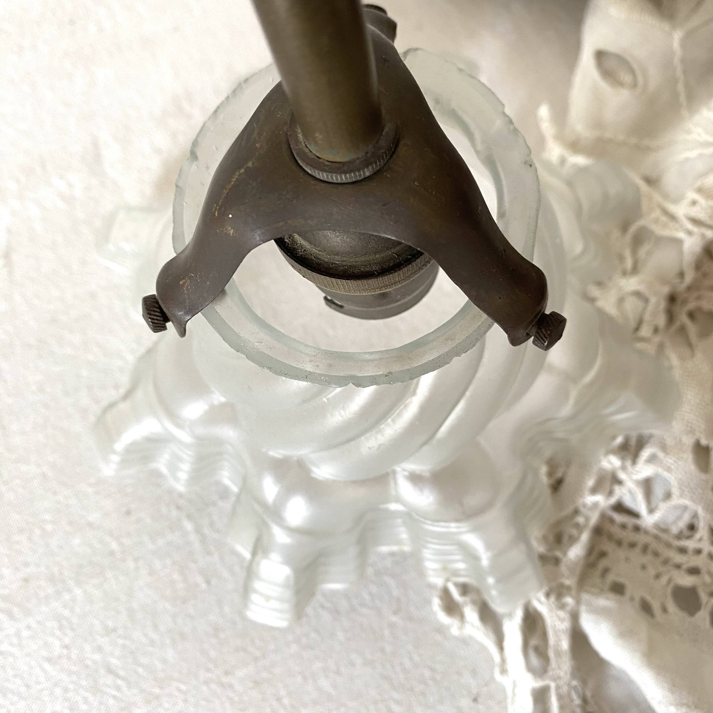 Antique swan neck wall lamp with frosted glass and porcelain