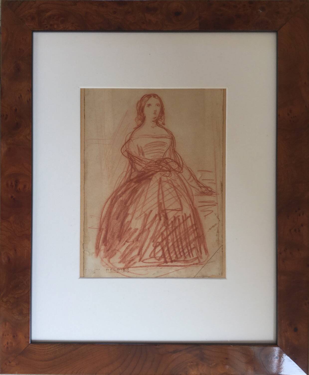 Félix BARRIAS 1822-1907. Woman standing. Red chalk.