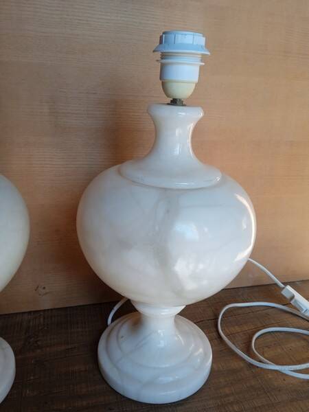2 pieds de lampe balustre en albâtre, 1970